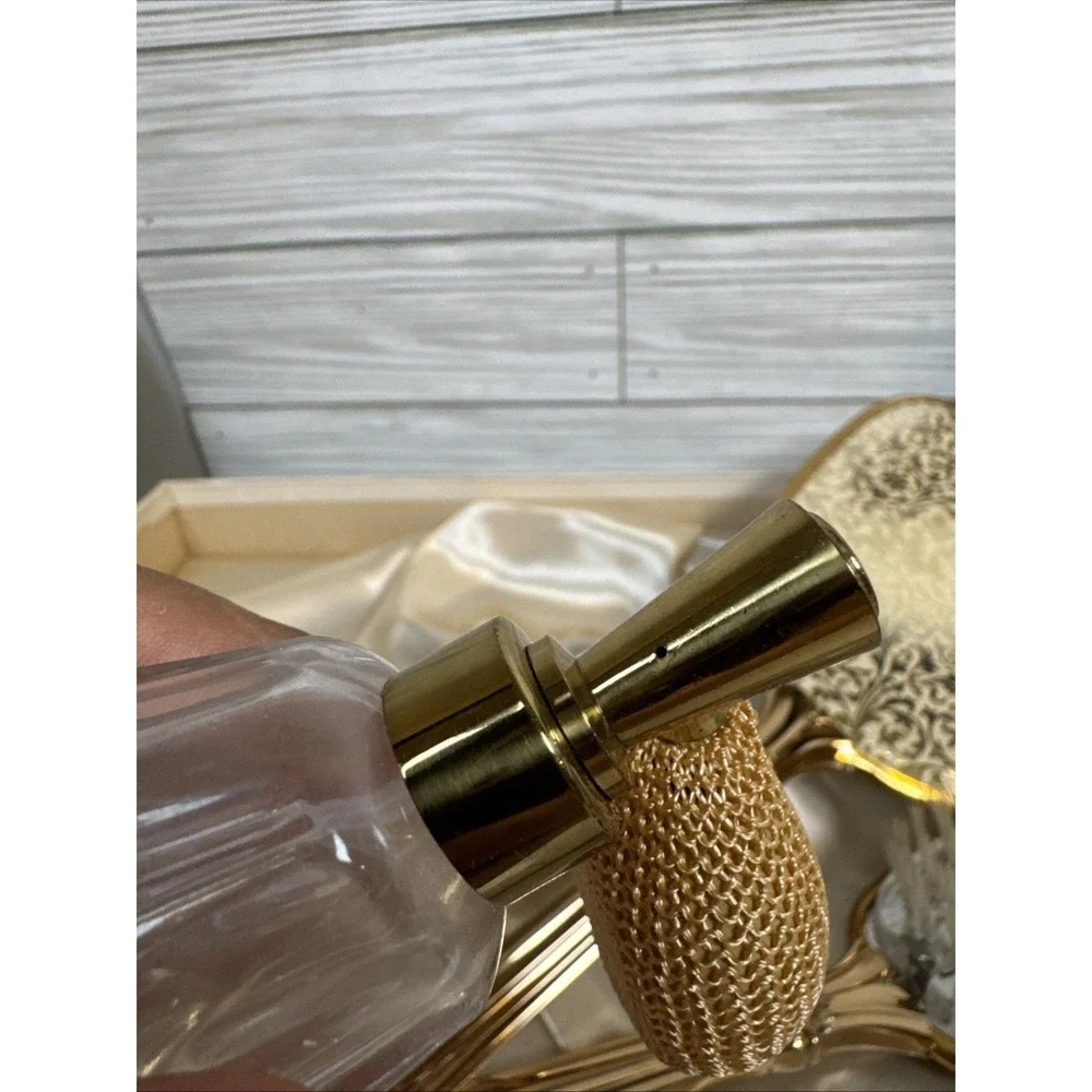 Vintage Mirror and Brush Vanity Set Gold Tone Scroll Design Metal Hand Held